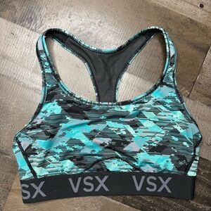 The Player by VSX Teal and Black Patterned Racer Back Sports Bra size Medium